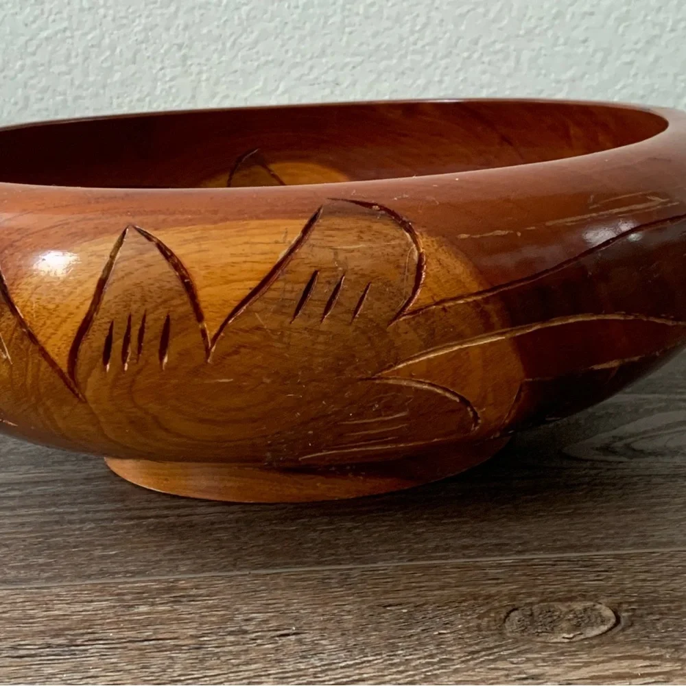 Handcrafted Wooden Bowl with Fish Design